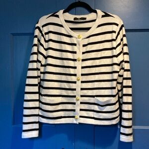 Classic Black and White Striped Cardigan Sweater